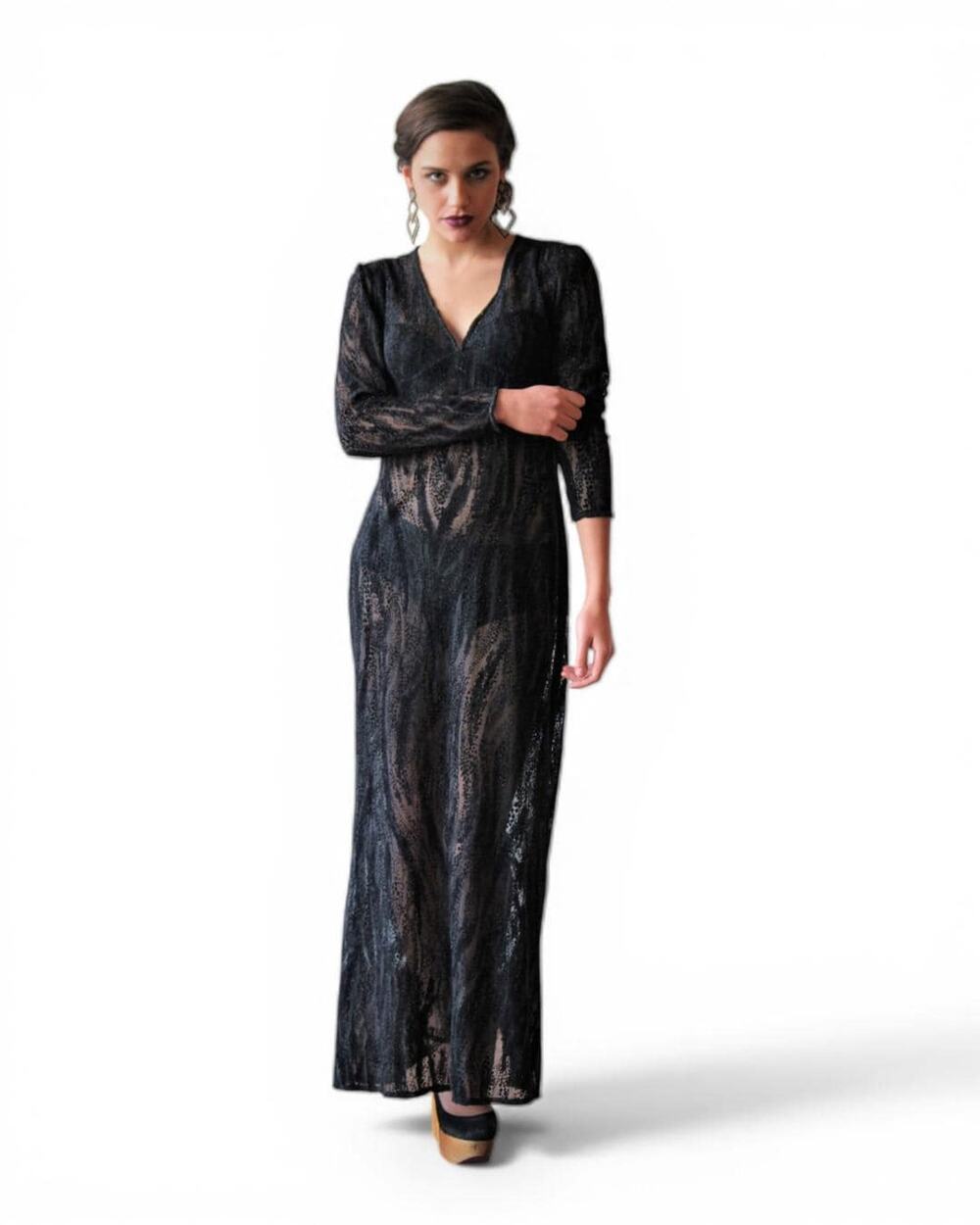 Emanuel Ungaro Parallele 90s Burnout Velvet Sheer Beaded Maxi Dress